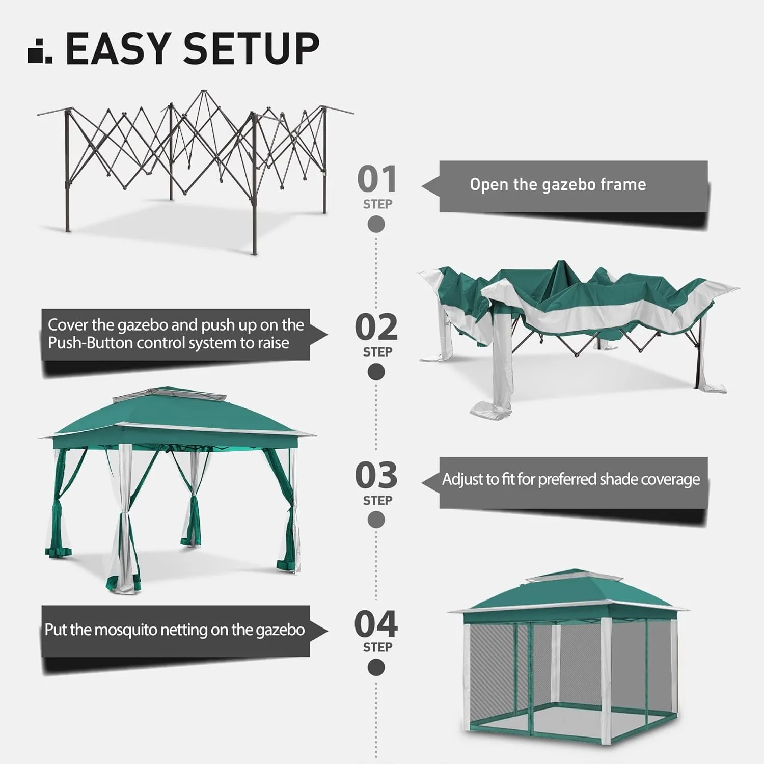 11'X11' Pop up Gazebo for Patios Gazebo Canopy Tent with Sidewalls Outdoor Gazebo with Mosquito Netting Pop up Canopy Shelter Wedding Tent (Green)