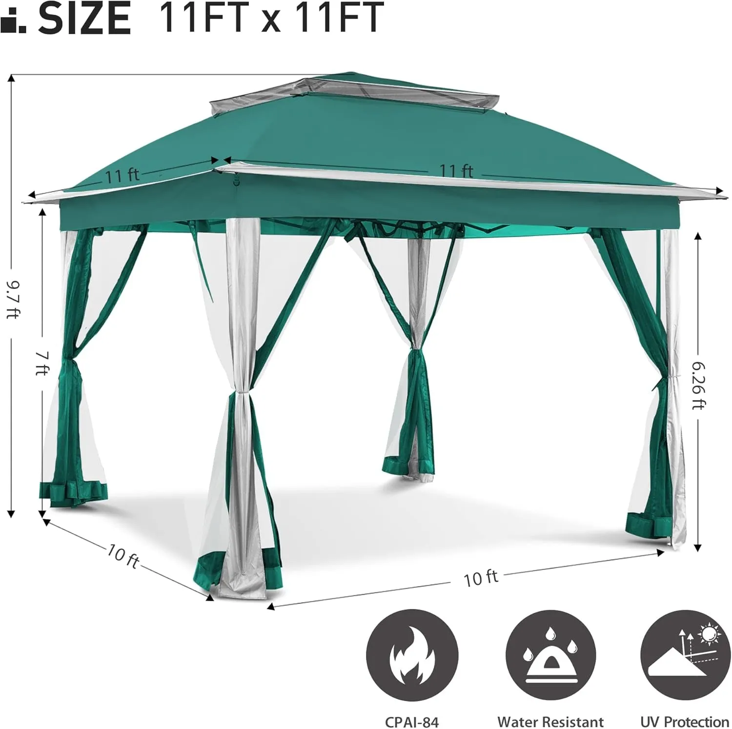 11'X11' Pop up Gazebo for Patios Gazebo Canopy Tent with Sidewalls Outdoor Gazebo with Mosquito Netting Pop up Canopy Shelter Wedding Tent (Green)