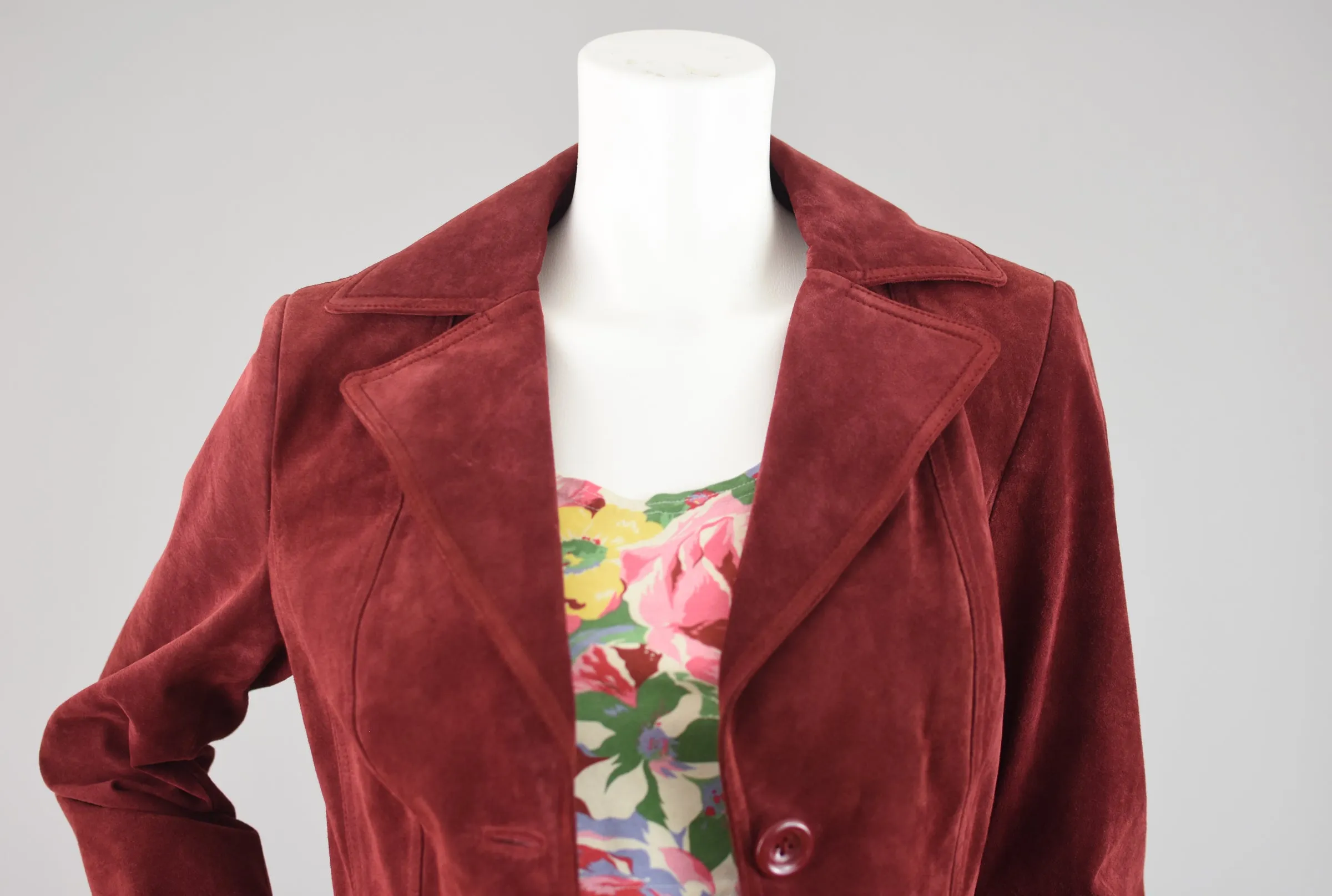 90s Burgundy Suede Leather Jacket Women's Small