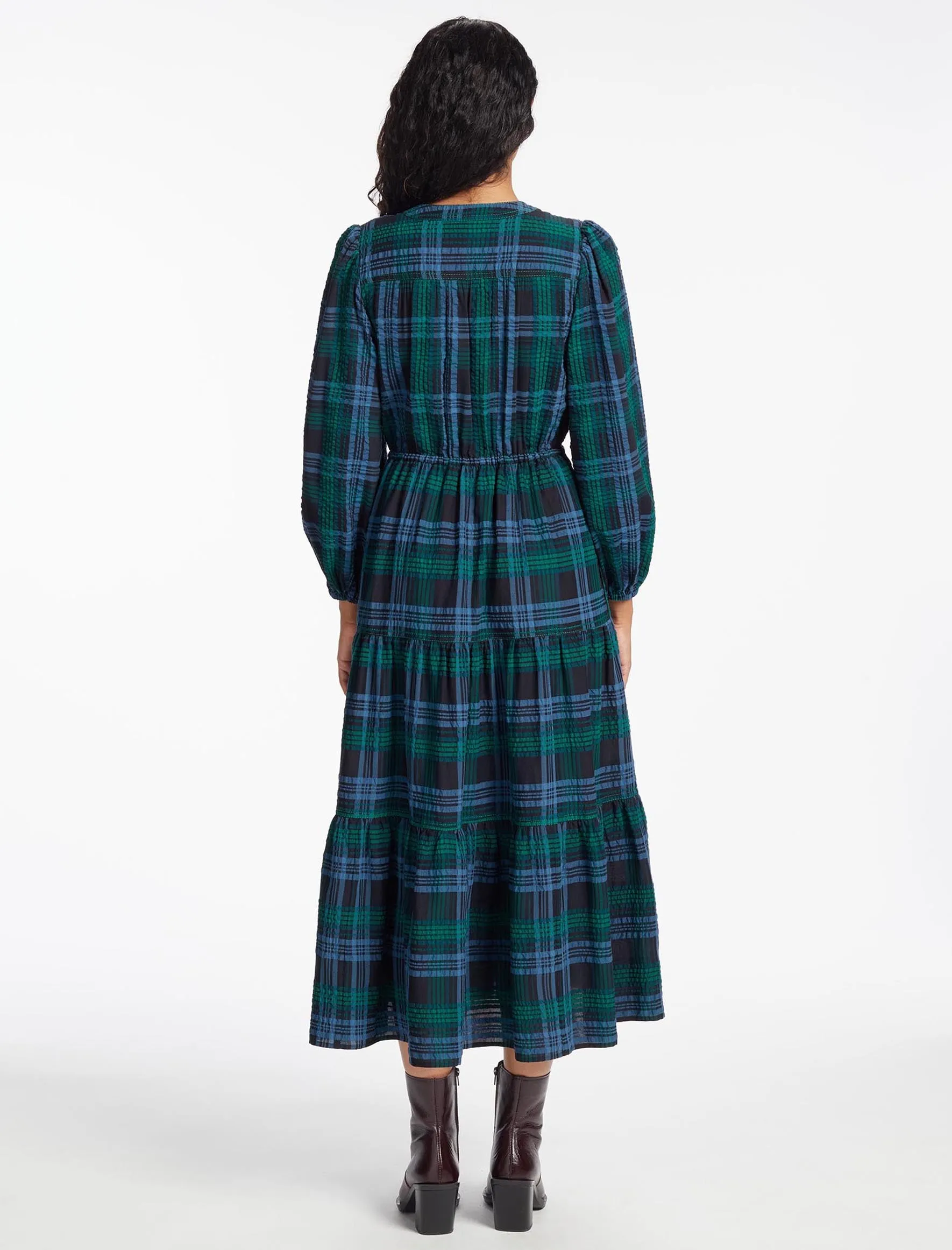 Alice Organic Cotton Seersucker Maxi Dress - Navy Green