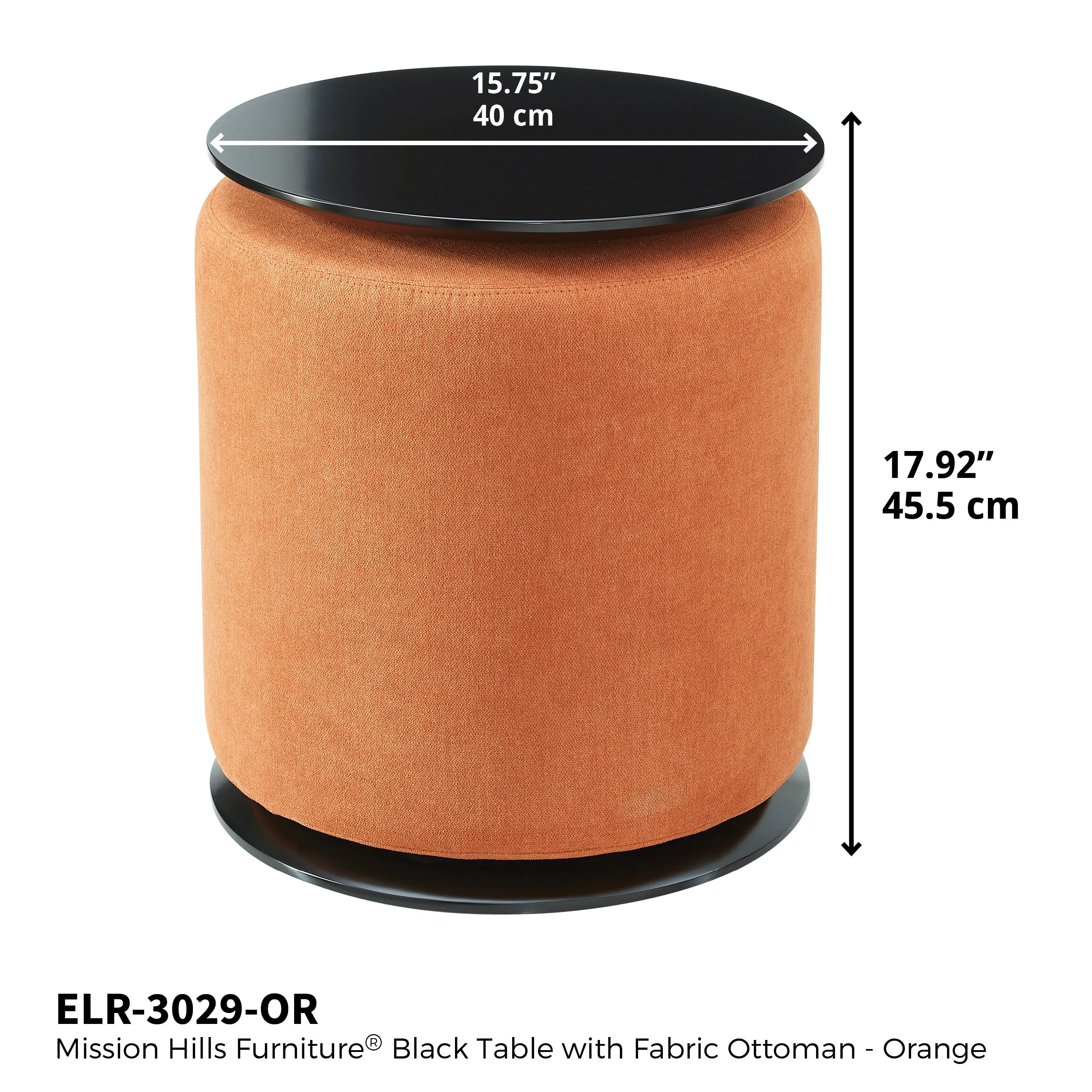 Black Accent Table with Nesting Lightweight Ottoman, 2-Piece