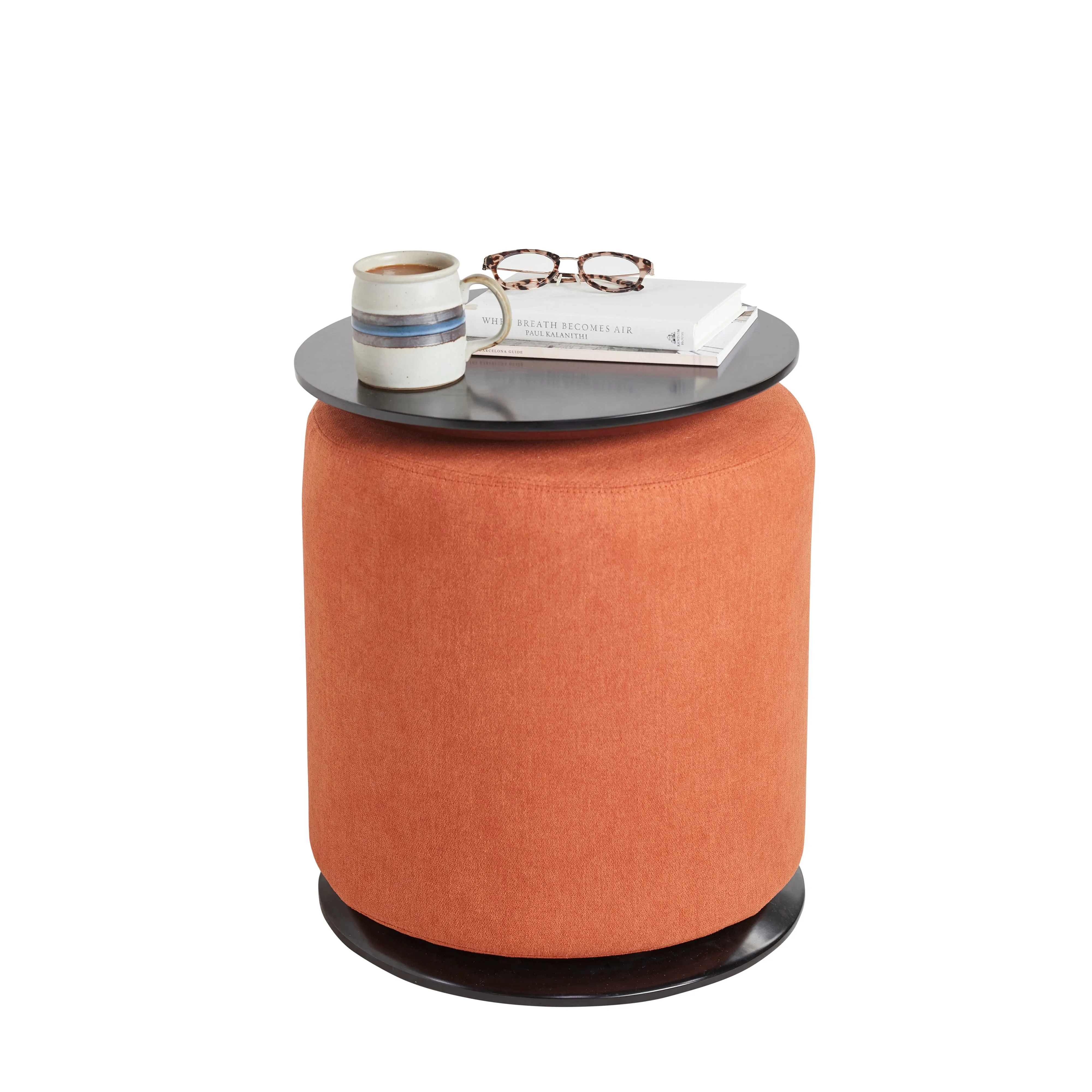 Black Accent Table with Nesting Lightweight Ottoman, 2-Piece