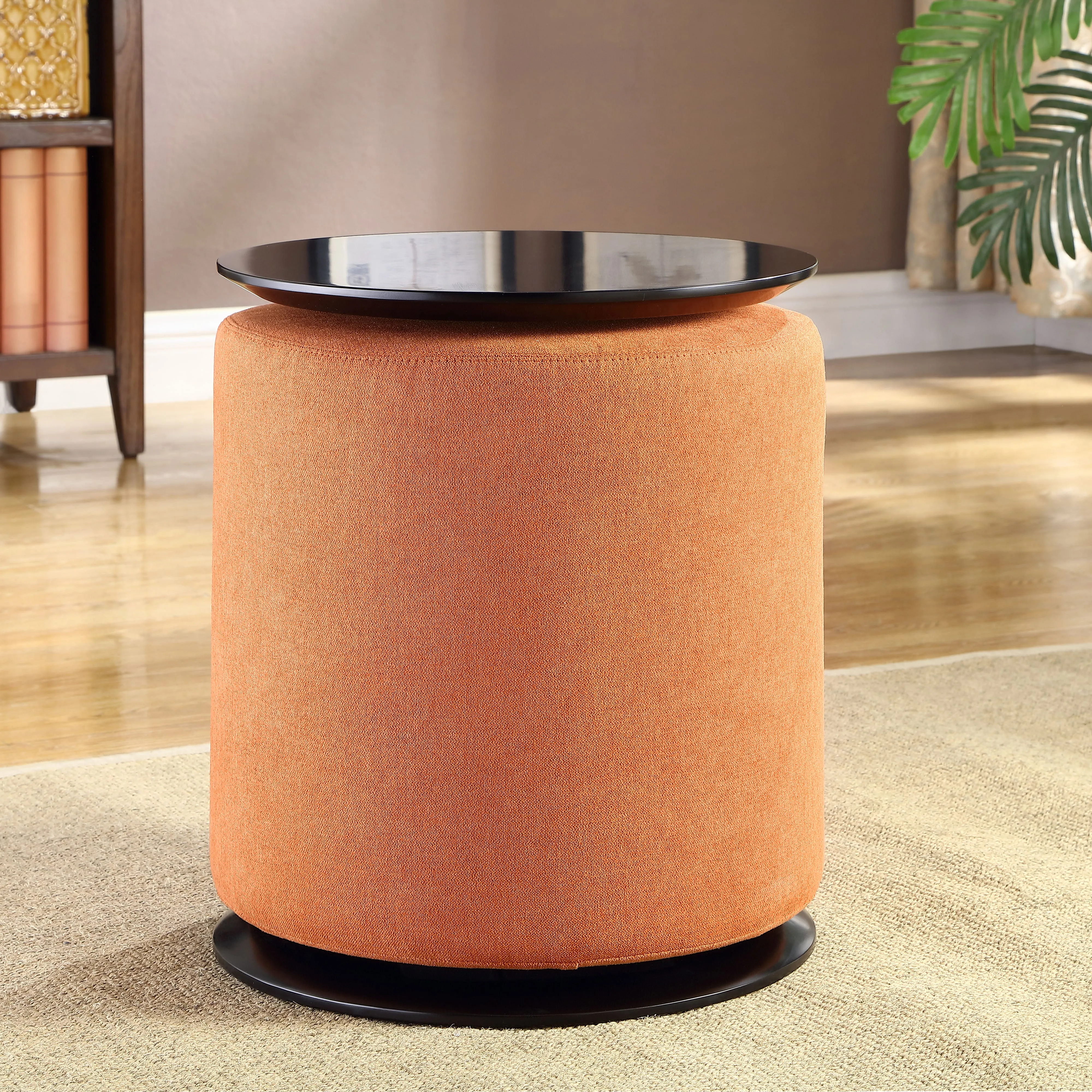 Black Accent Table with Nesting Lightweight Ottoman, 2-Piece