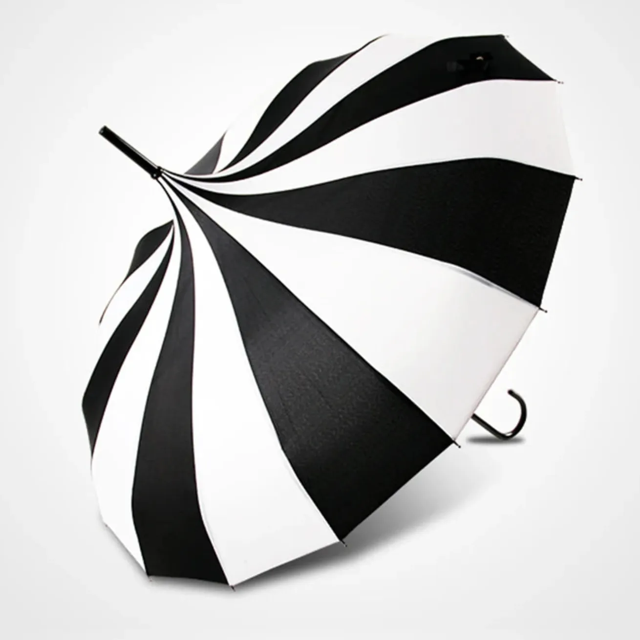 Black and White Pagoda Umbrella Striped Parasol