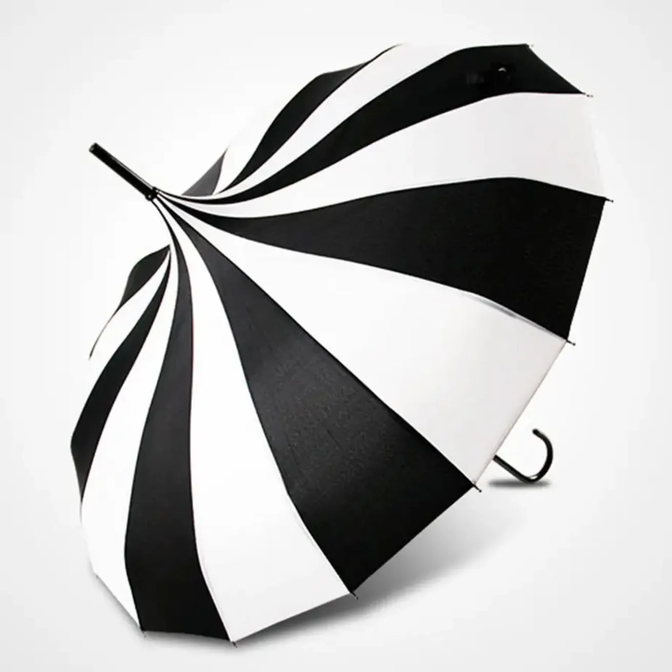 Black and White Pagoda Umbrella Striped Parasol