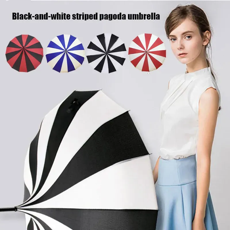 Black and White Pagoda Umbrella Striped Parasol