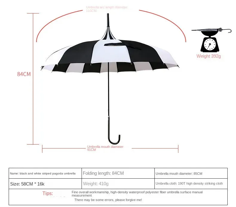 Black and White Pagoda Umbrella Striped Parasol