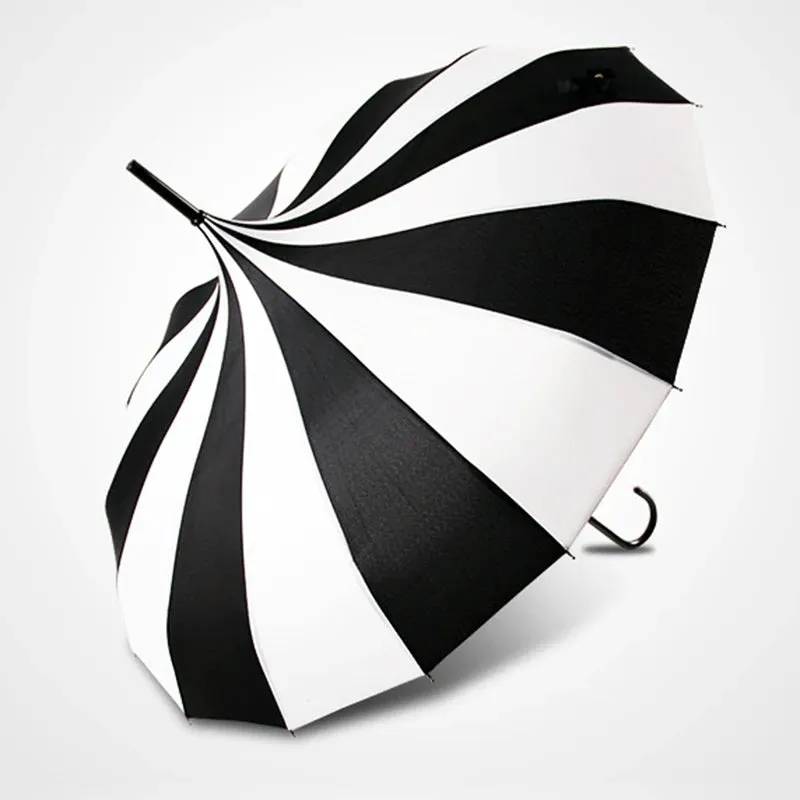 Black and White Pagoda Umbrella Striped Parasol