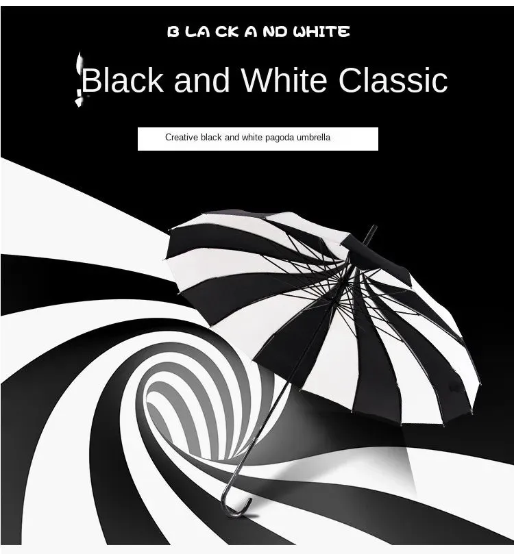 Black and White Pagoda Umbrella Striped Parasol
