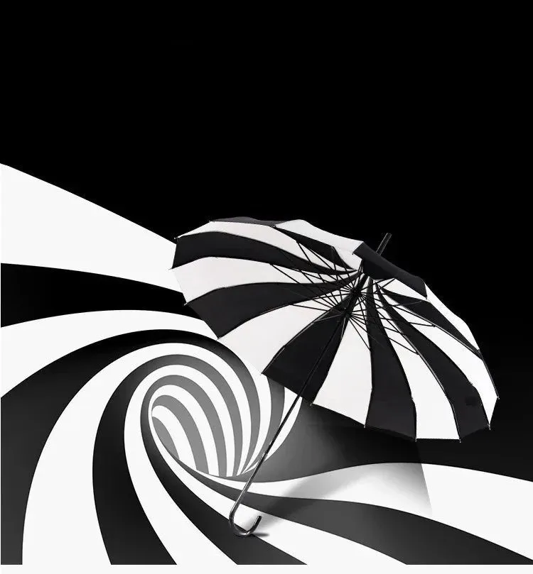 Black and White Pagoda Umbrella Striped Parasol