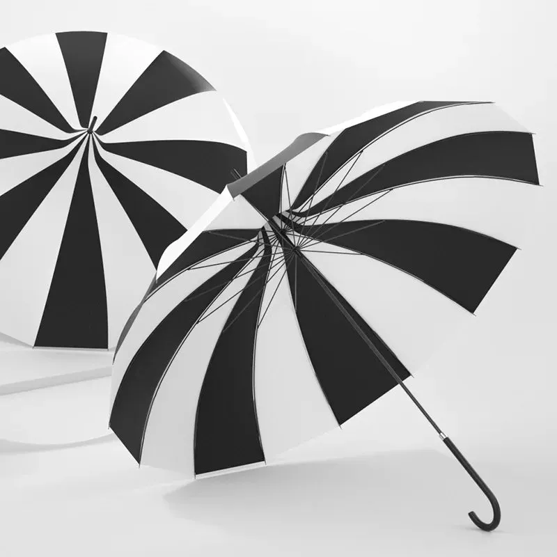 Black and White Pagoda Umbrella Striped Parasol