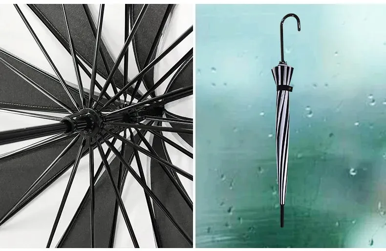 Black and White Pagoda Umbrella Striped Parasol