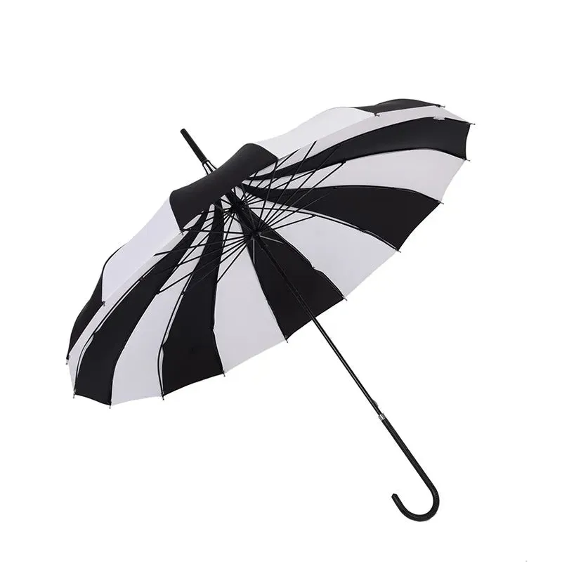Black and White Pagoda Umbrella Striped Parasol