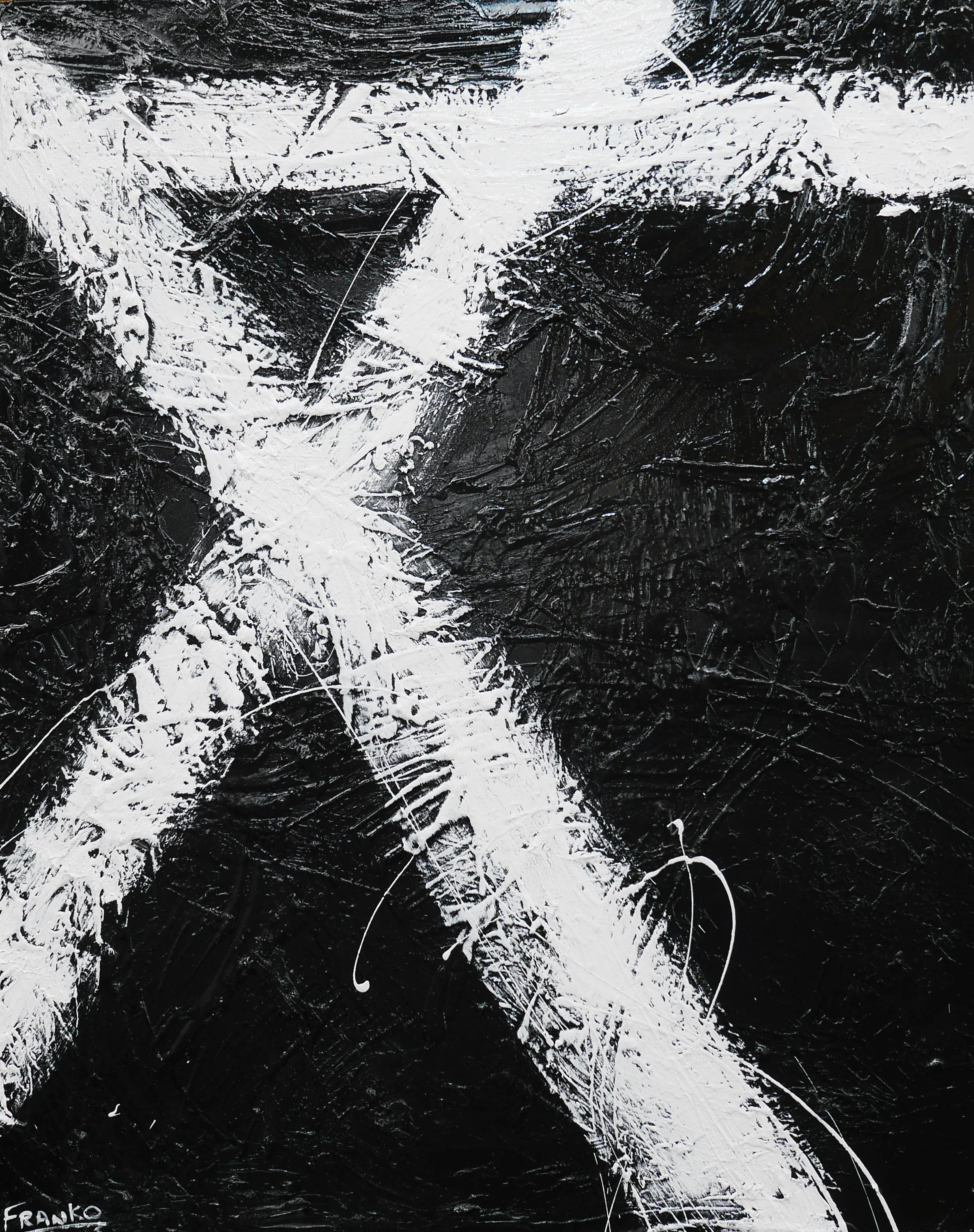 Black Tango 120cm x 150cm White Black Abstract Painting (SOLD)
