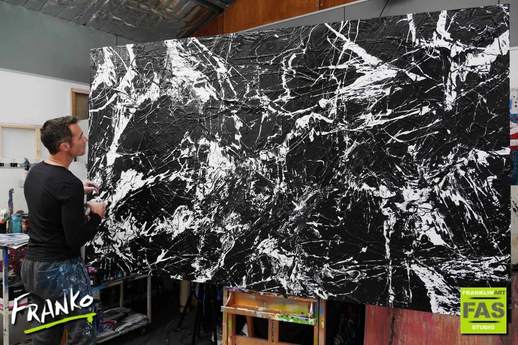 Black White Maze 250cm x 150cm Black White Huge Abstract Painting (SOLD)