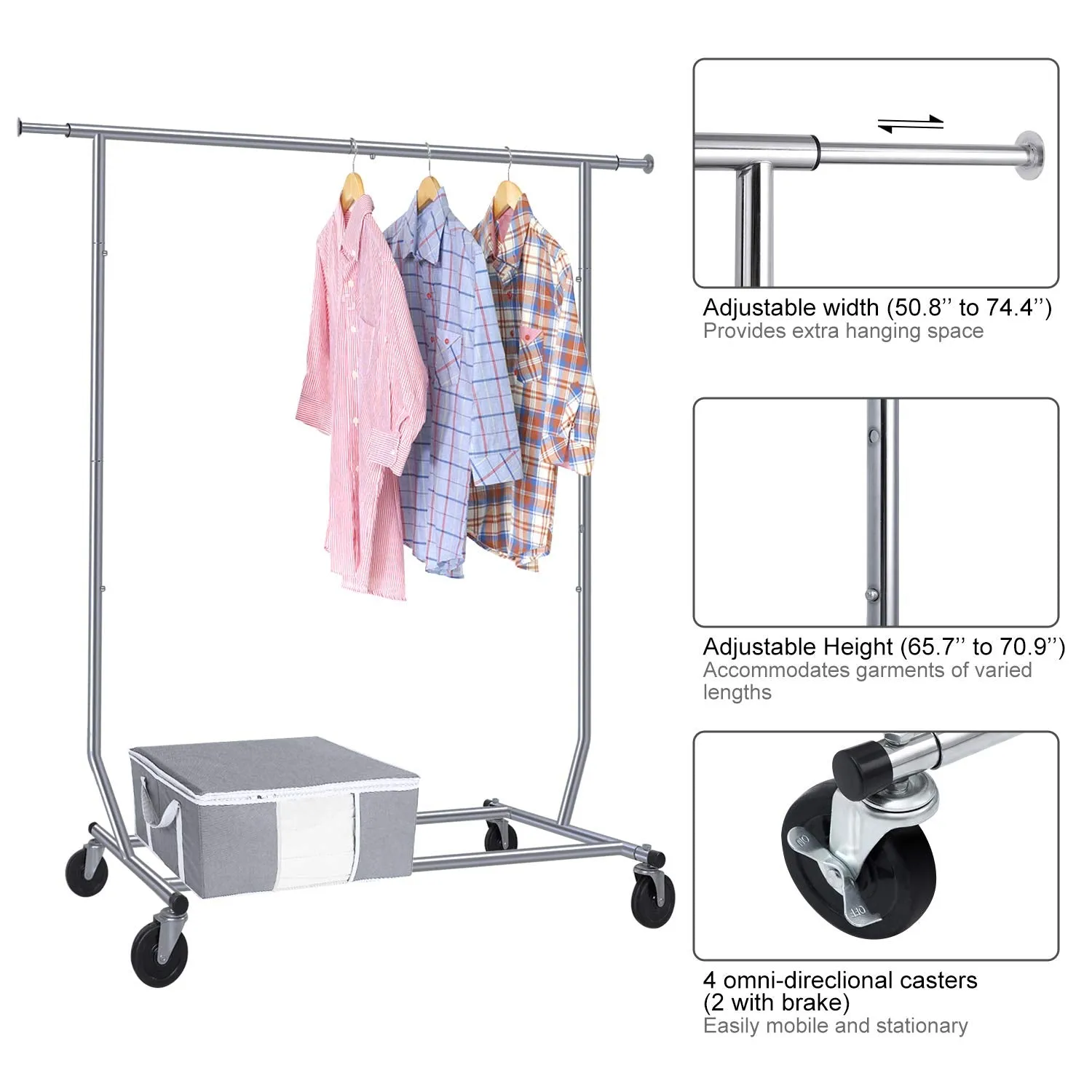 Camabel Adjustable Rolling Clothing Garment Rack with Wheels BG384