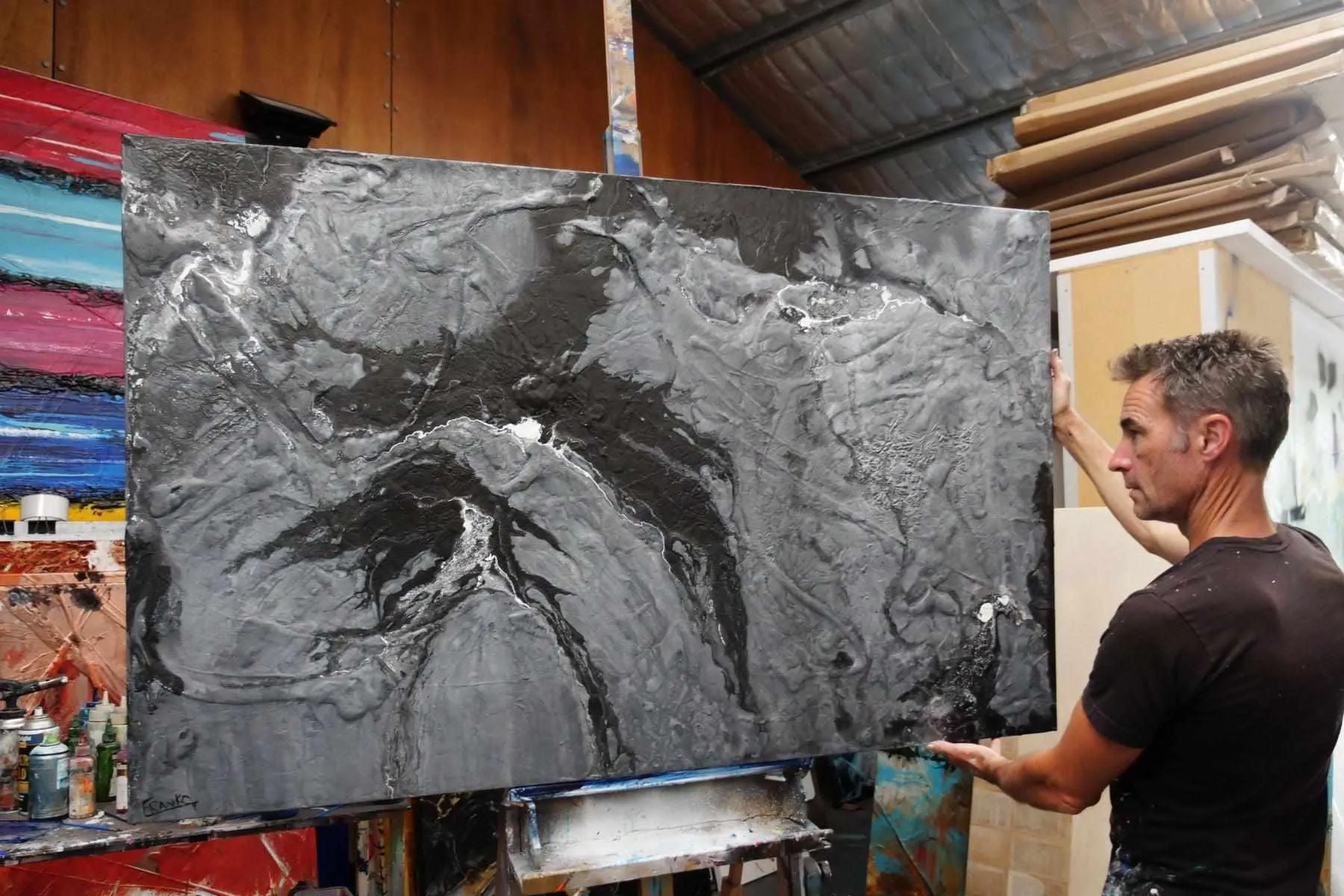 Cashmere 160cm x 100cm Black Grey Textured Abstract Painting (SOLD)