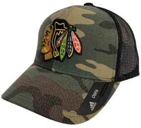 Chicago Blackhawks Adidas Camo Black Mesh Structured Snapback Trucker Hat Cap