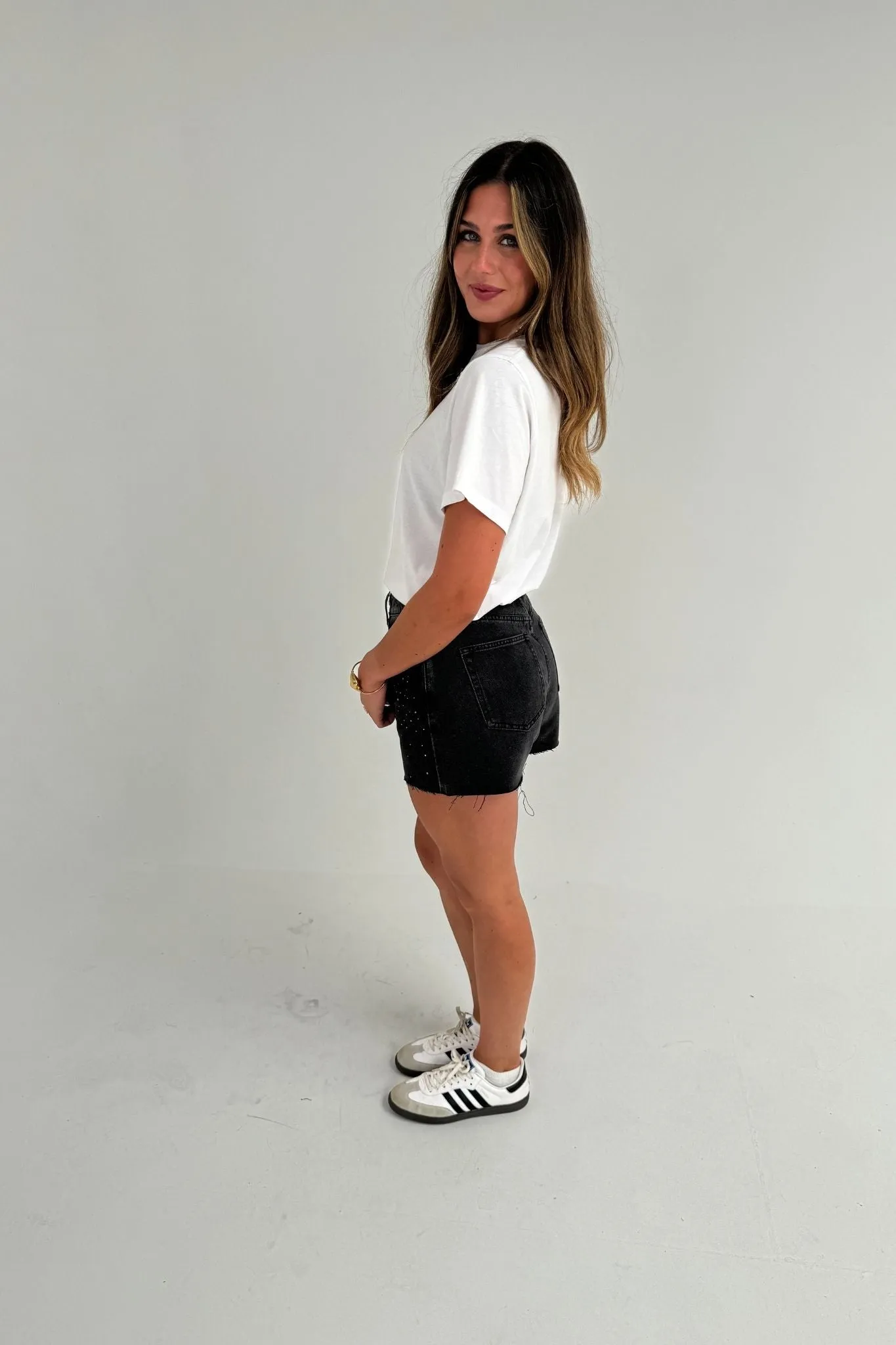 Cindy Diamanté Shorts In Black Wash