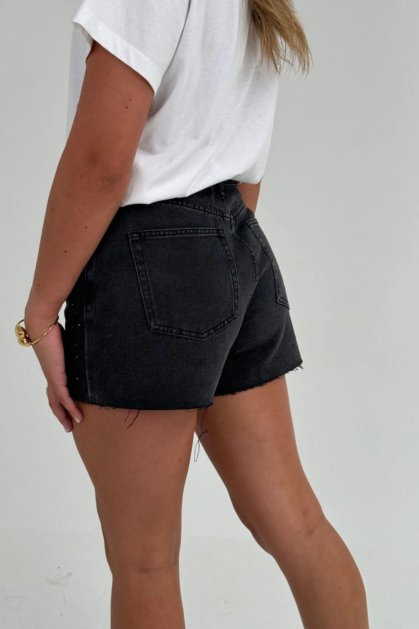 Cindy Diamanté Shorts In Black Wash