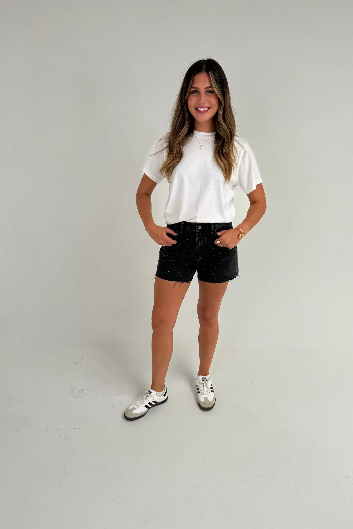 Cindy Diamanté Shorts In Black Wash