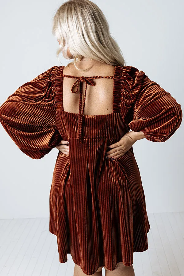 Cranberry Spritz Velvet Babydoll Dress in Rust Curves