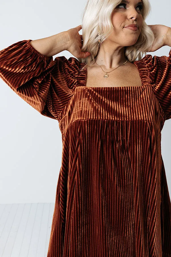 Cranberry Spritz Velvet Babydoll Dress in Rust Curves