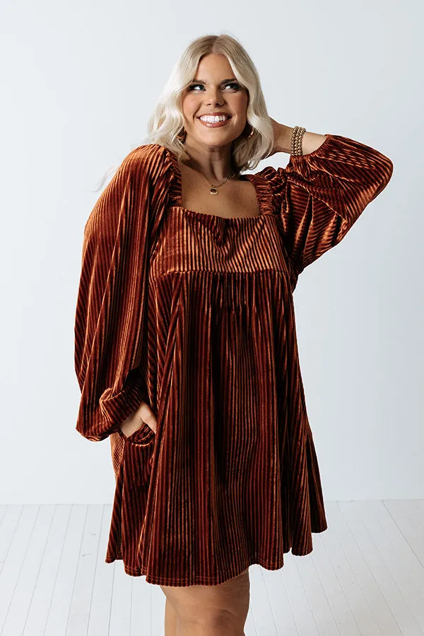 Cranberry Spritz Velvet Babydoll Dress in Rust Curves