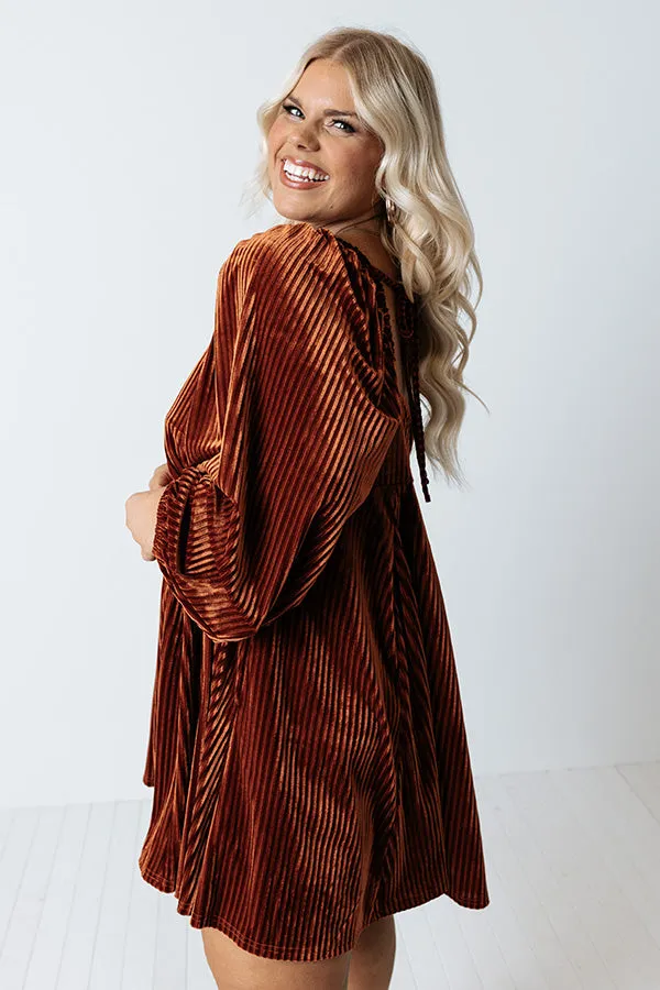 Cranberry Spritz Velvet Babydoll Dress in Rust Curves