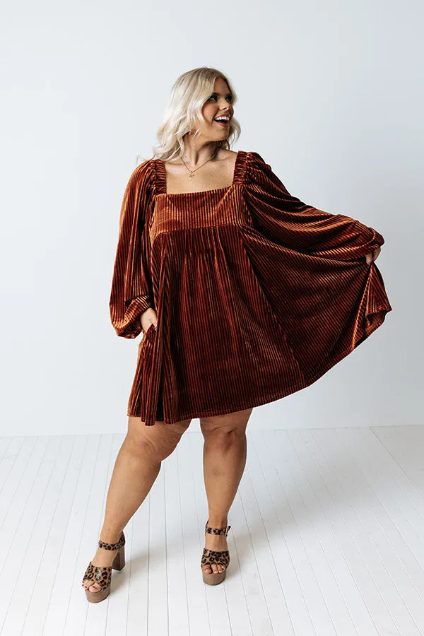 Cranberry Spritz Velvet Babydoll Dress in Rust Curves
