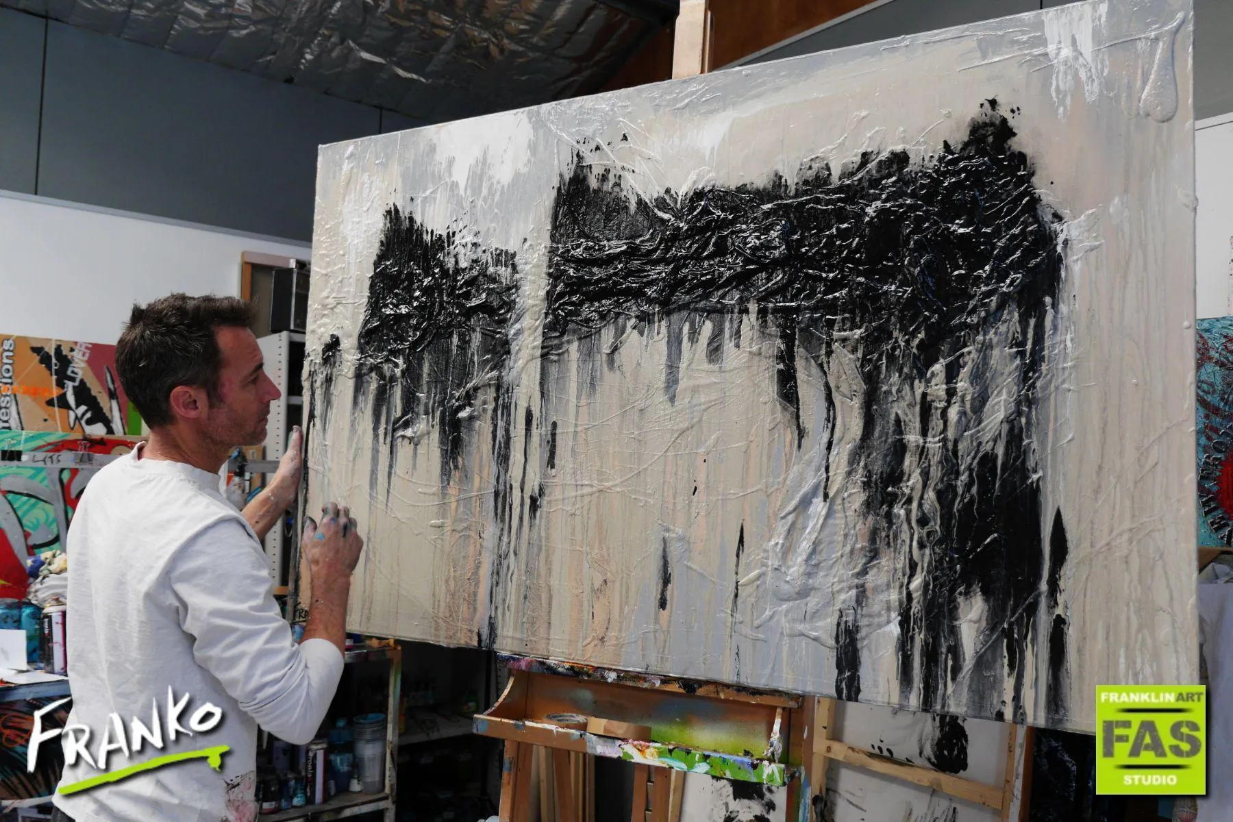 Creamy Grey 160cm x 100cm Grey Black Cream Textured Abstract Painting (SOLD)