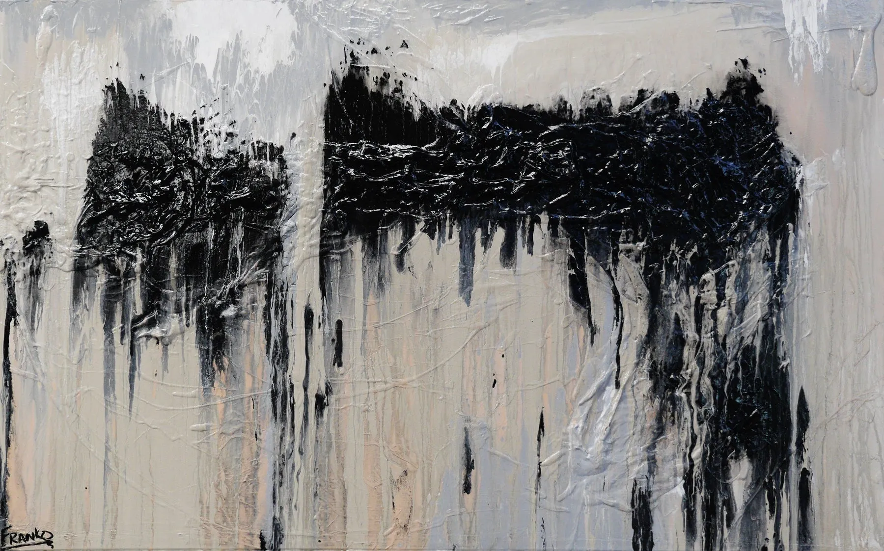 Creamy Grey 160cm x 100cm Grey Black Cream Textured Abstract Painting (SOLD)