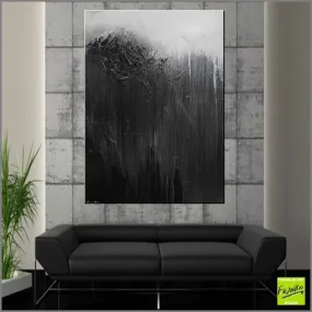 Dark 140cm x 100cm Black Grey Textured Abstract Painting (SOLD)