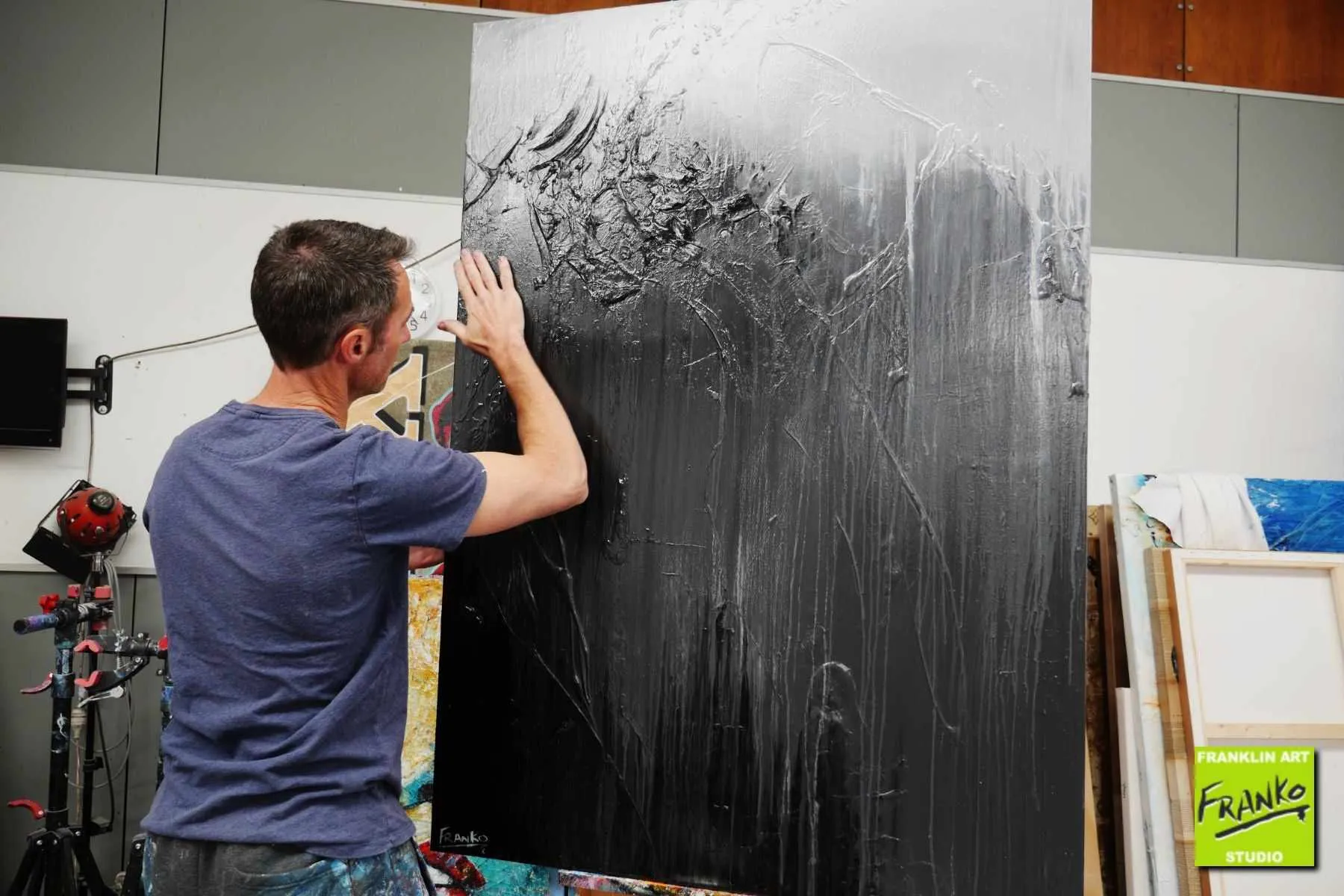 Dark 140cm x 100cm Black Grey Textured Abstract Painting (SOLD)