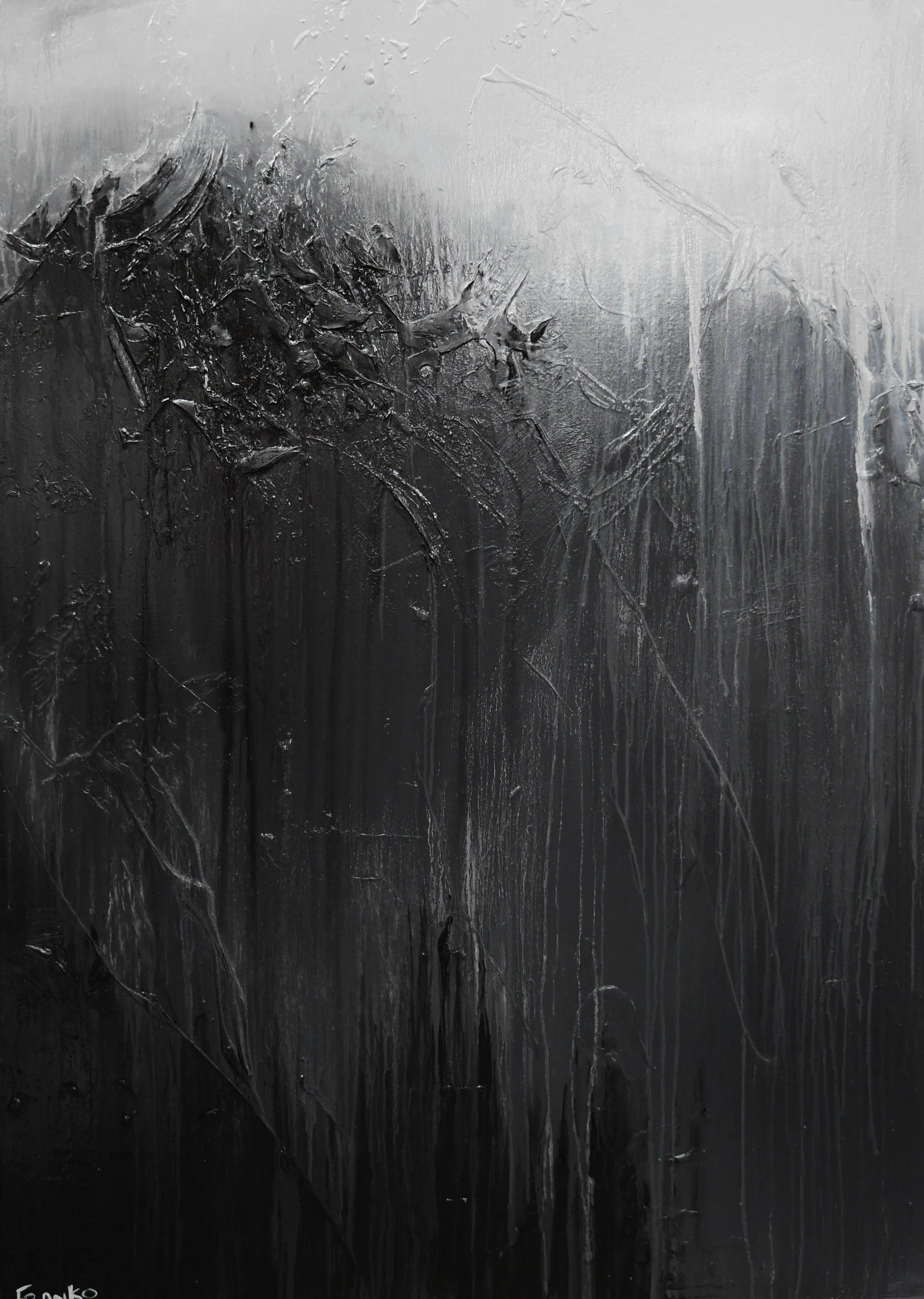 Dark 140cm x 100cm Black Grey Textured Abstract Painting (SOLD)