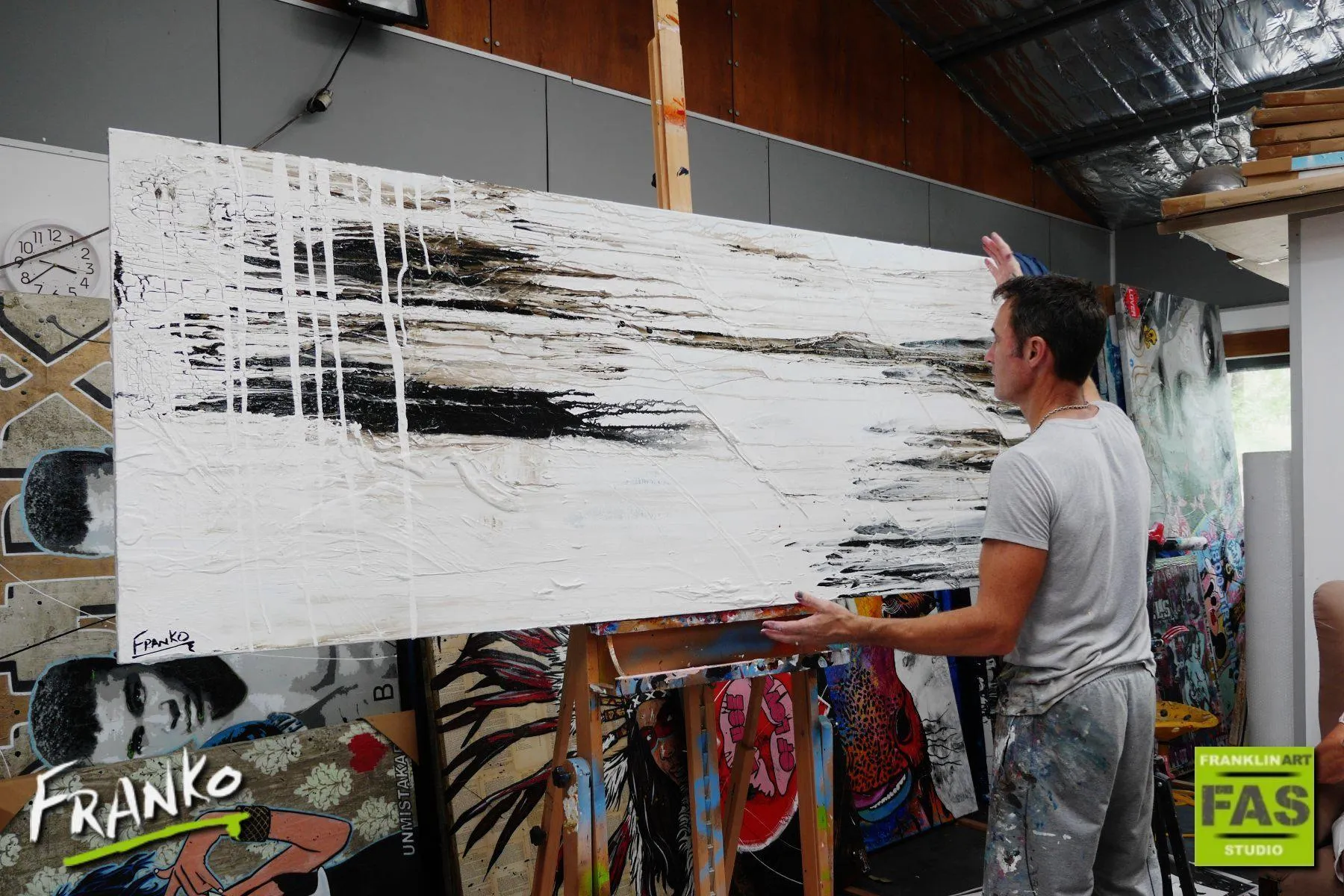 Decayed Beautish 200cm x 80cm Huge White Black Abstract Painting (SOLD)