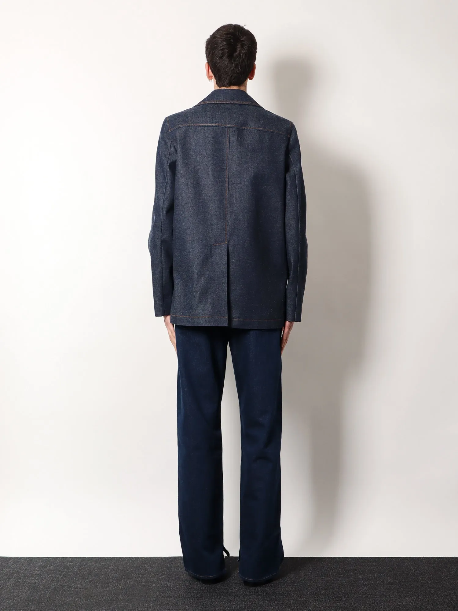 Denim peacoat with contrasting stitching