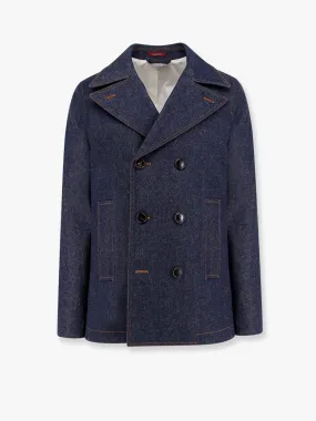 Denim peacoat with contrasting stitching