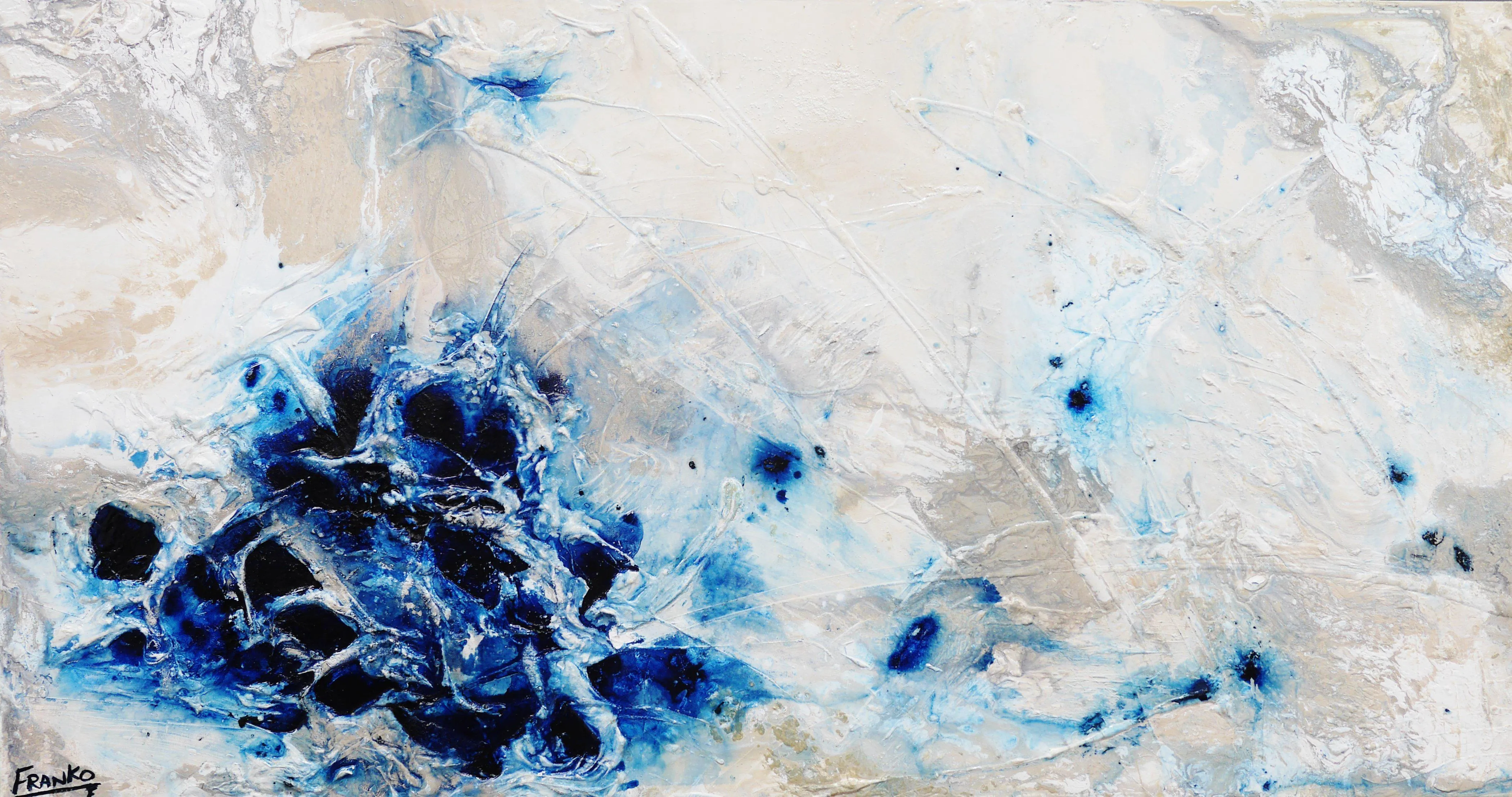 Desert Pools 190cm x 100cm Huge Blue White Abstract Painting (SOLD)