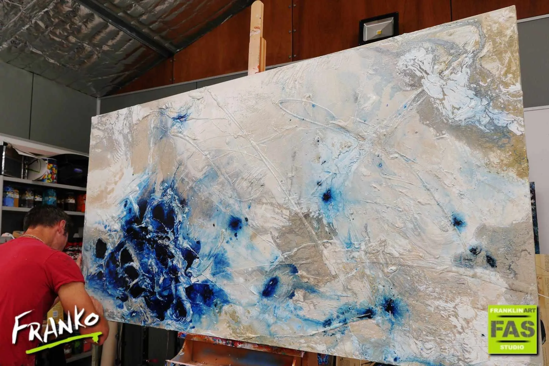 Desert Pools 190cm x 100cm Huge Blue White Abstract Painting (SOLD)