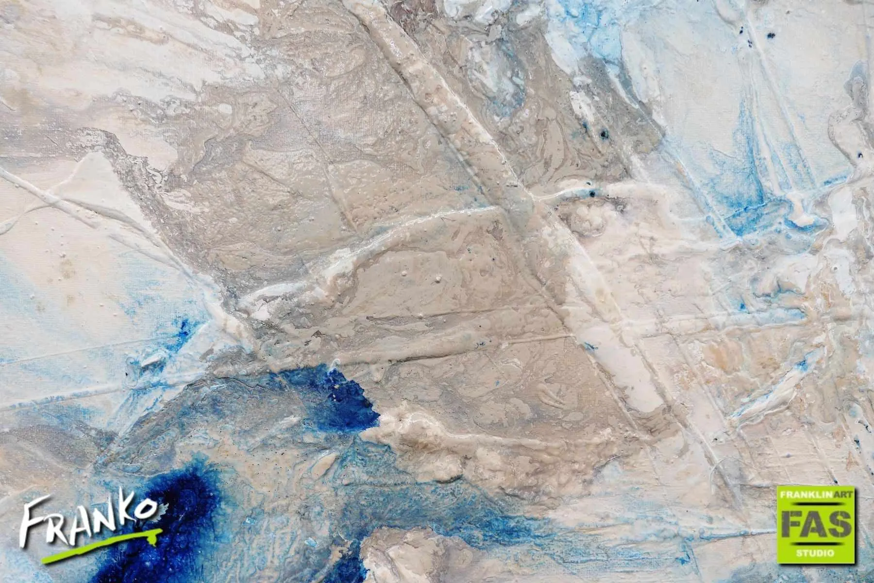 Desert Pools 190cm x 100cm Huge Blue White Abstract Painting (SOLD)