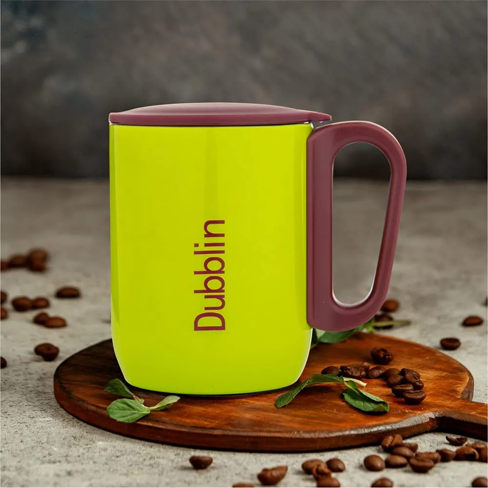 DUBBLIN Polo Stainless Steel Unbreakable Tea Coffee Mug Double Wall Insulated with Handle and Lid, Wide Mouth Mug Keeps Beverages Hot & Cold 220 ML Parrot Green