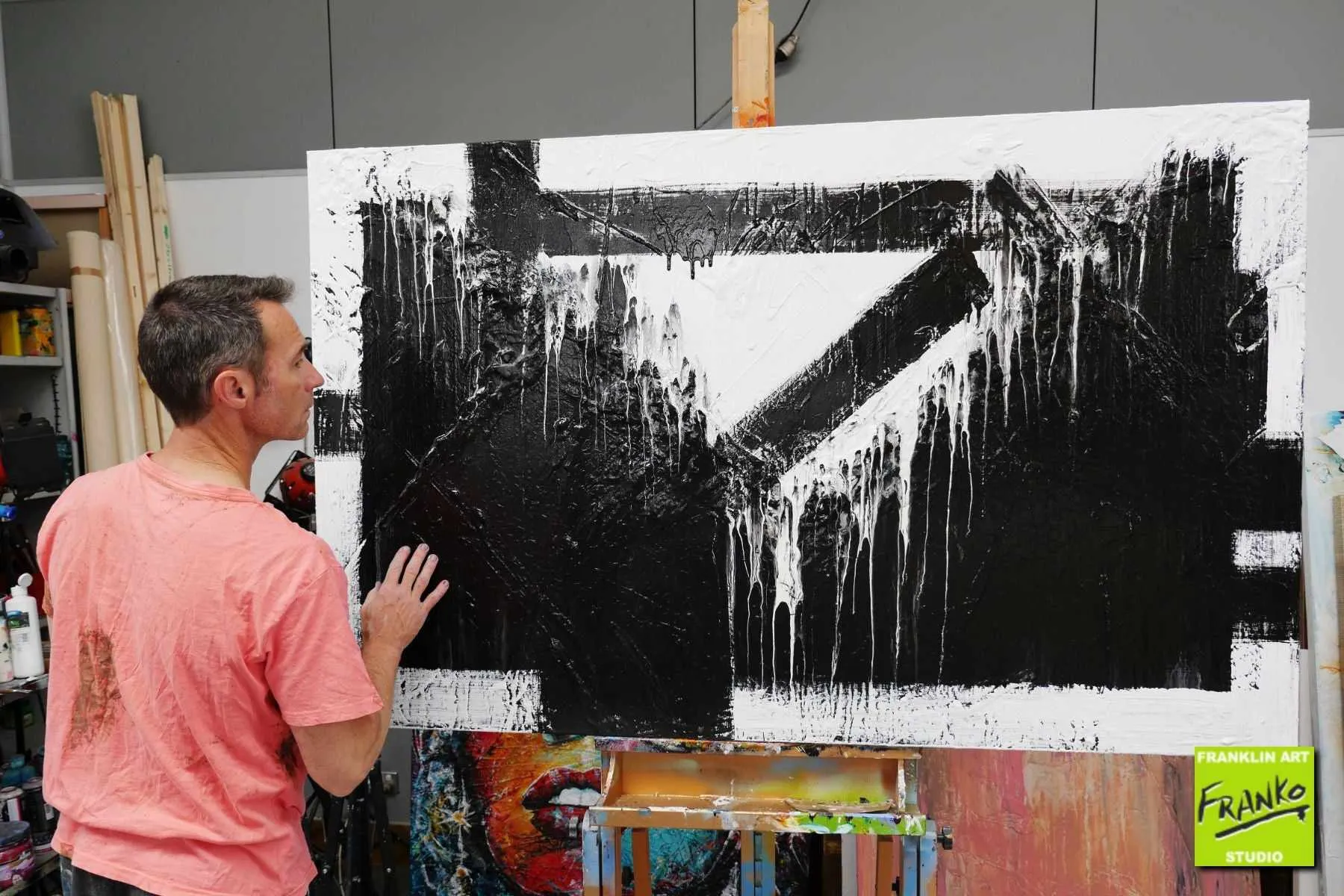 Geometry 160cm x 100cm White Black Textured Abstract Painting (SOLD)