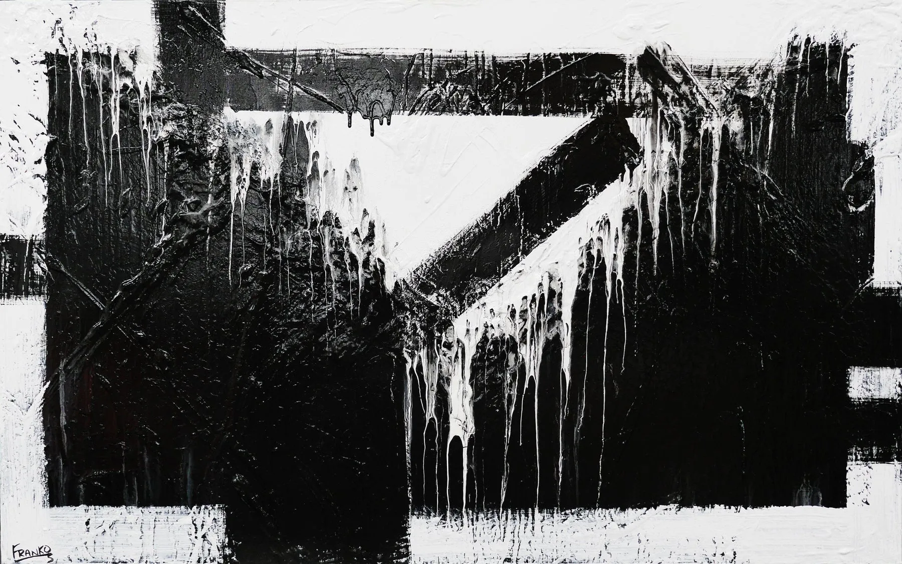 Geometry 160cm x 100cm White Black Textured Abstract Painting (SOLD)