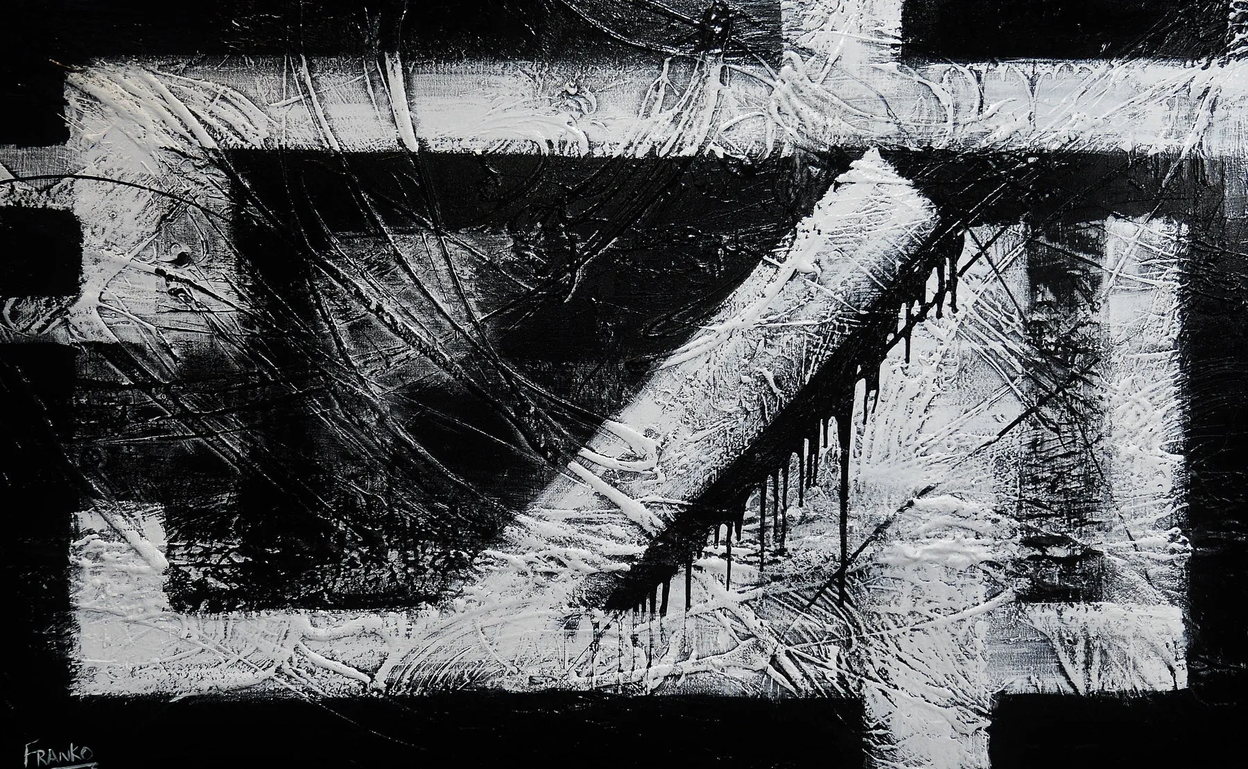 Geometry Squared 160cm x 100cm Black White Textured Abstract Painting (SOLD)