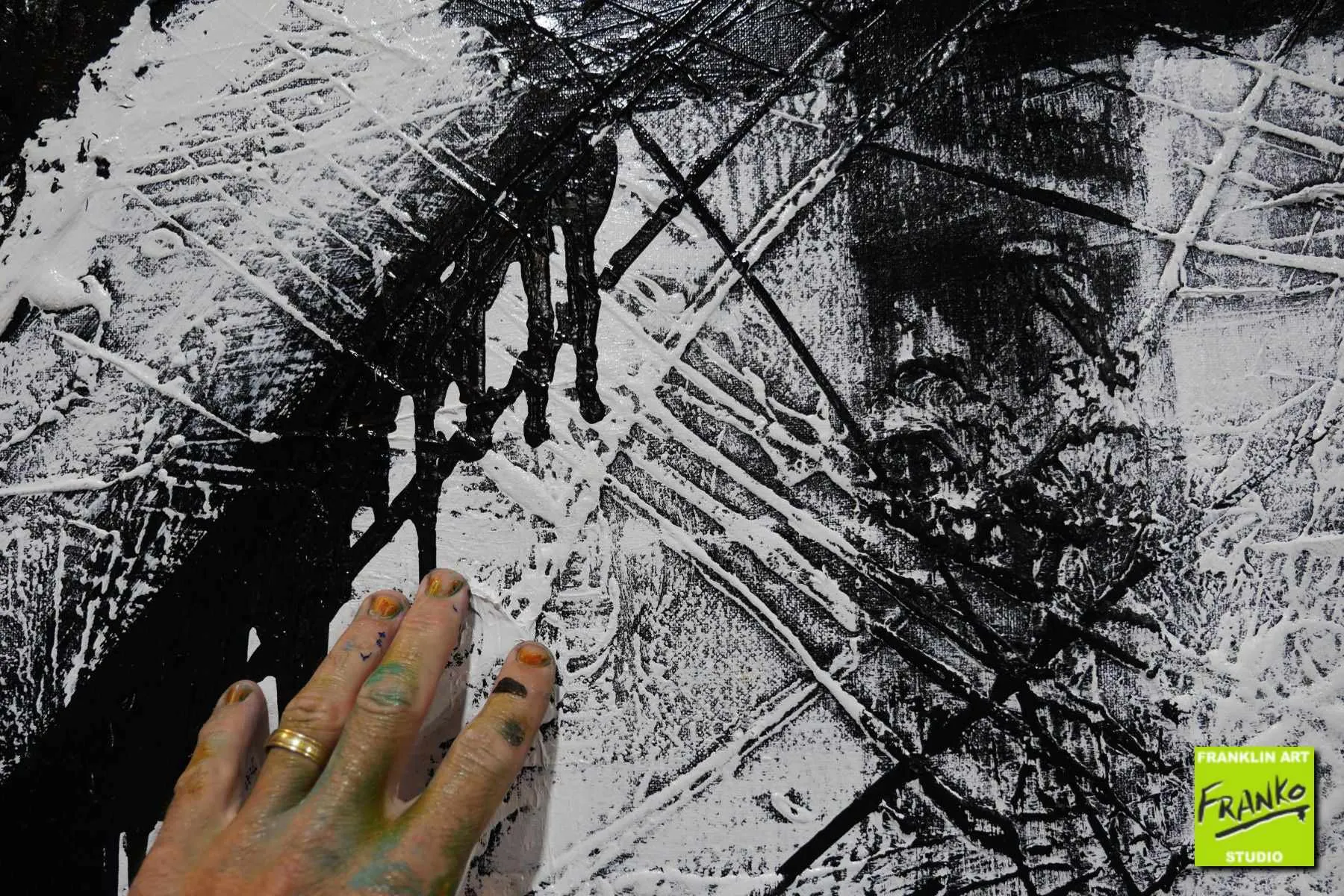 Geometry Squared 160cm x 100cm Black White Textured Abstract Painting (SOLD)