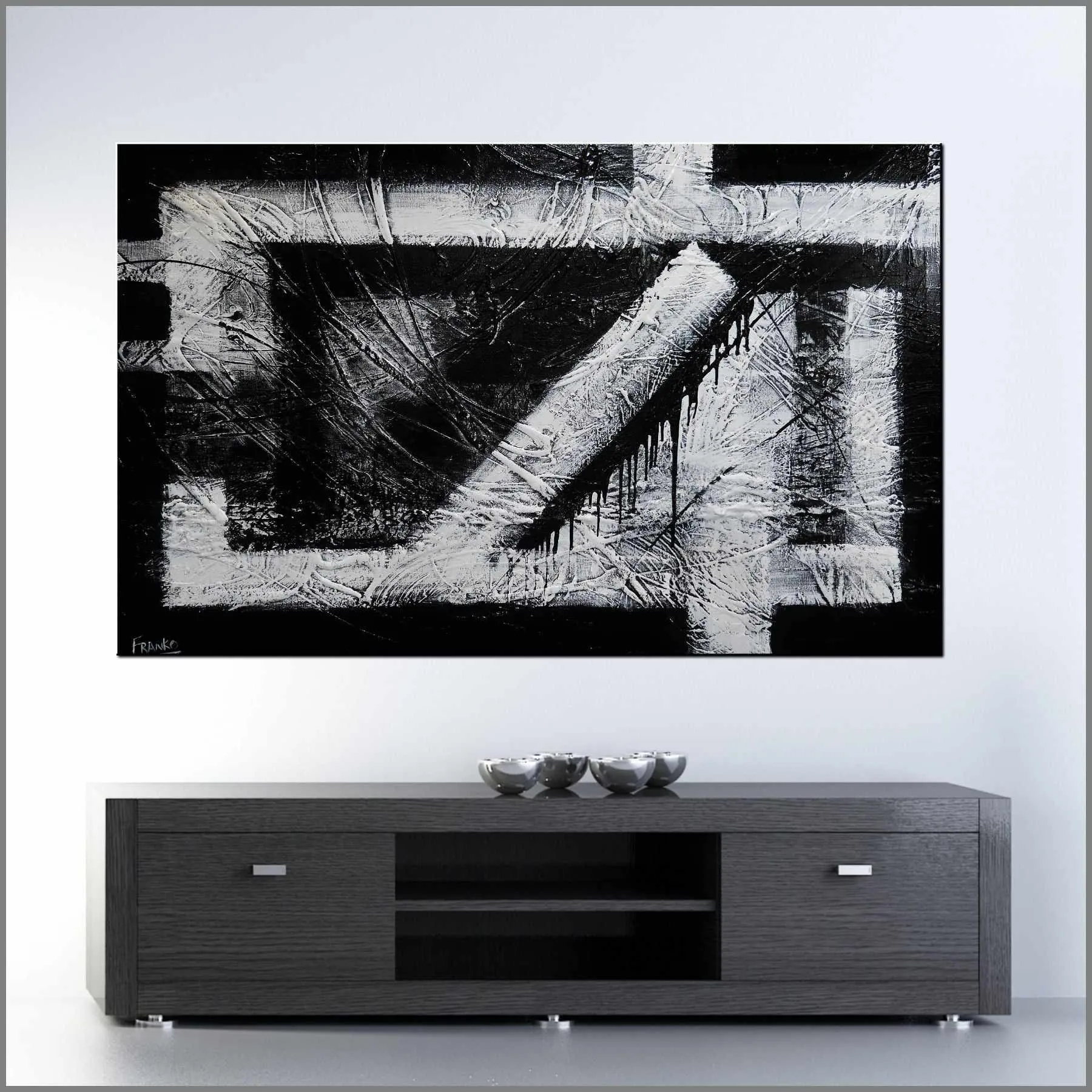 Geometry Squared 160cm x 100cm Black White Textured Abstract Painting (SOLD)