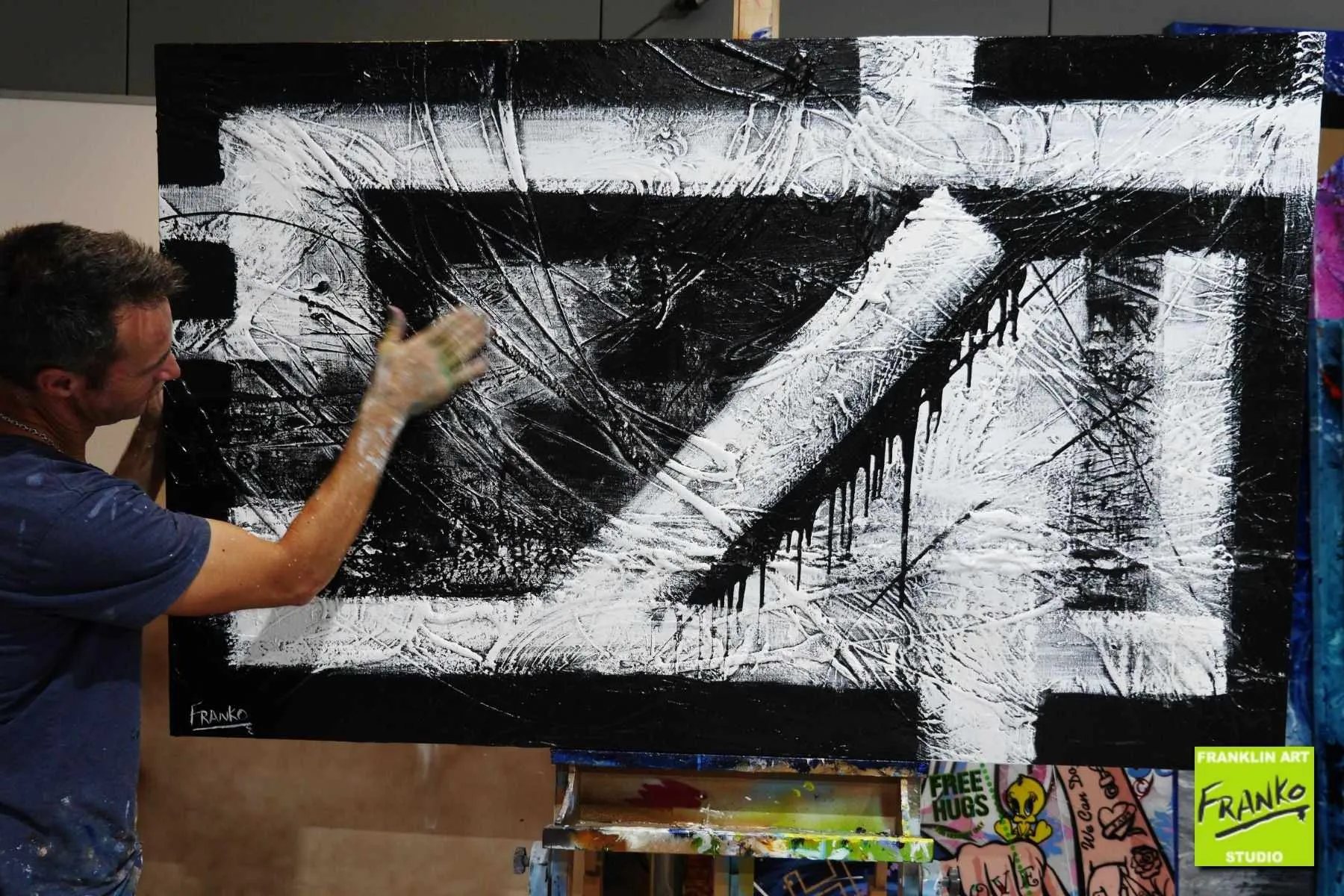 Geometry Squared 160cm x 100cm Black White Textured Abstract Painting (SOLD)