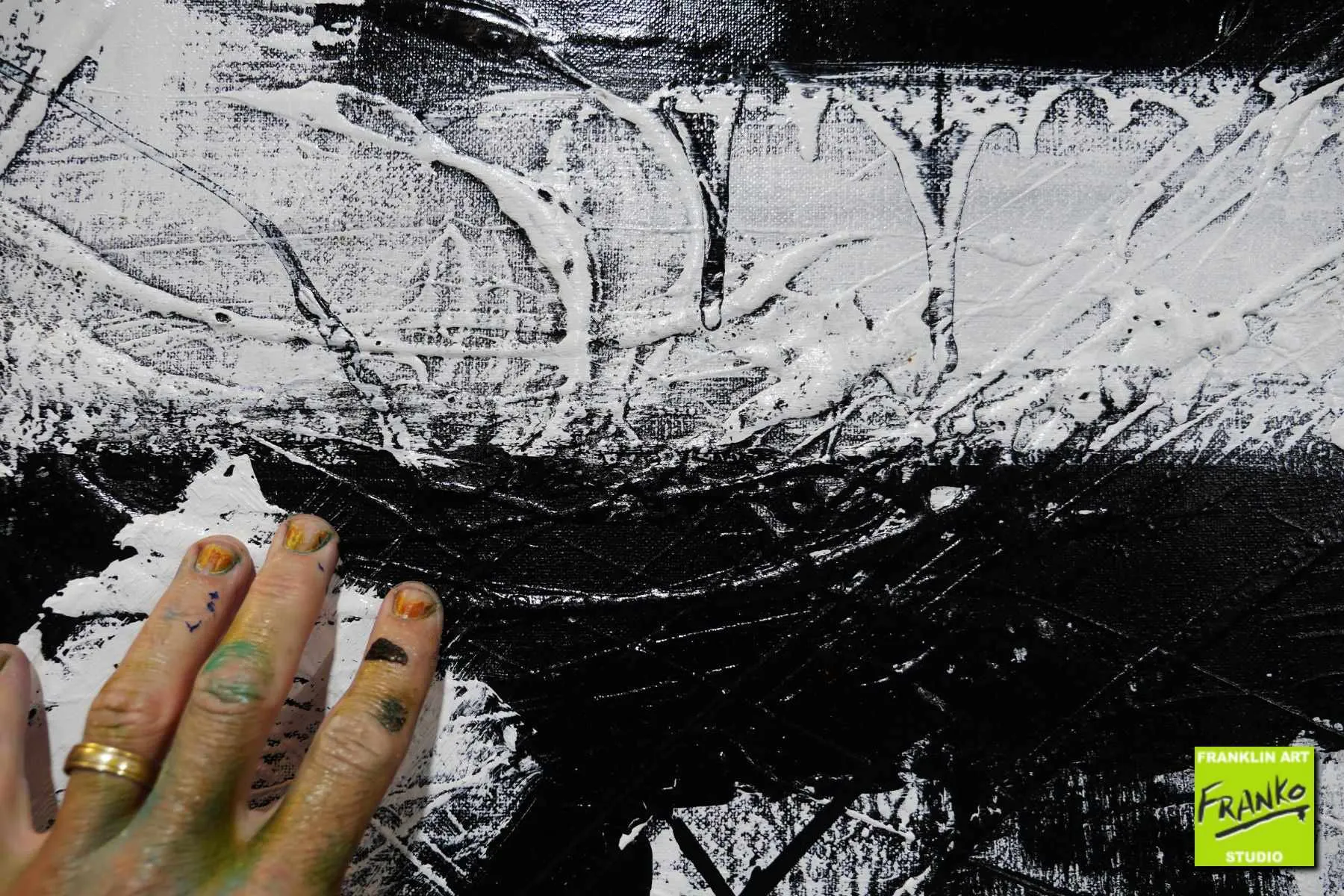 Geometry Squared 160cm x 100cm Black White Textured Abstract Painting (SOLD)