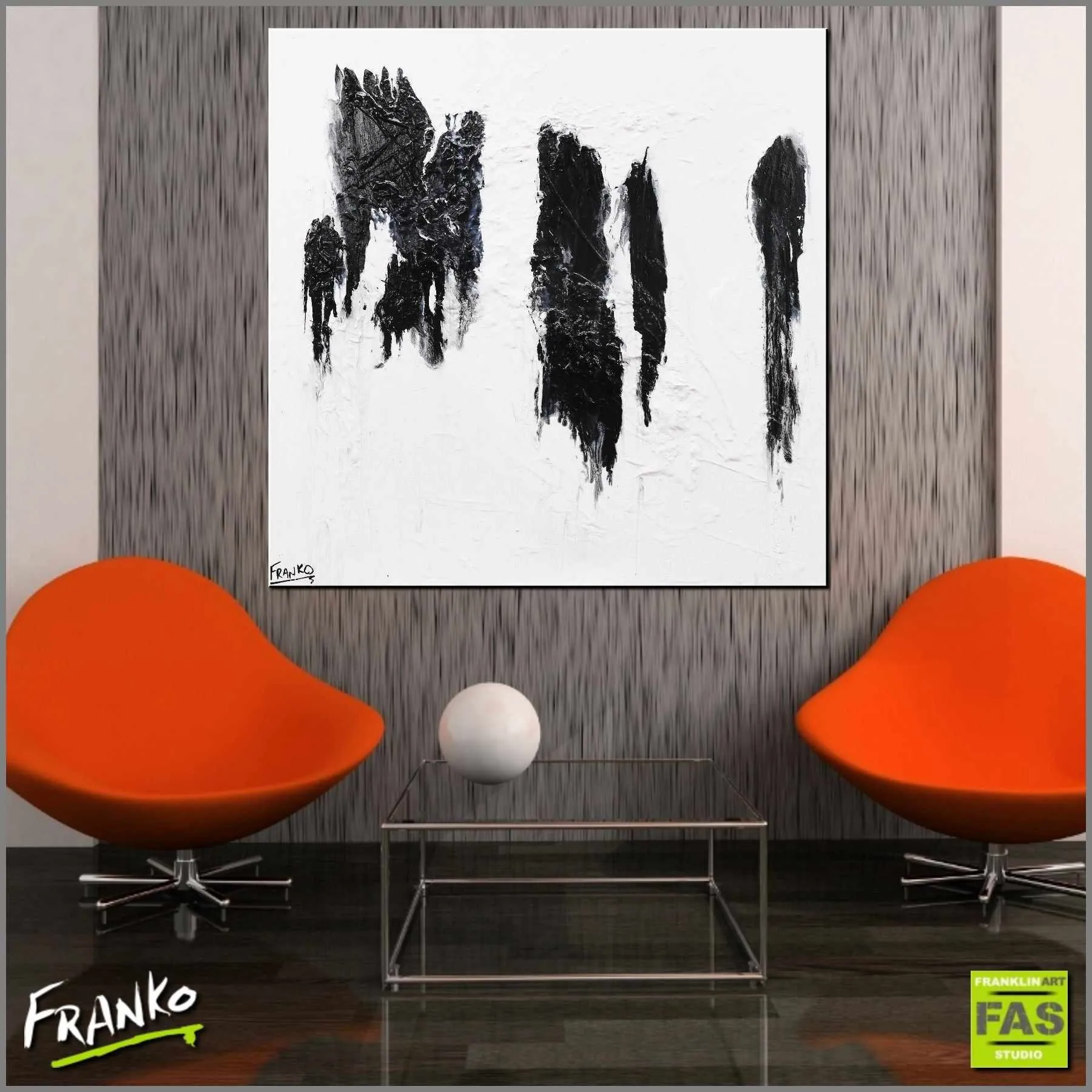 Glazing Minimal 100cm x 100cm Minimalist Black White Abstract Painting (SOLD)